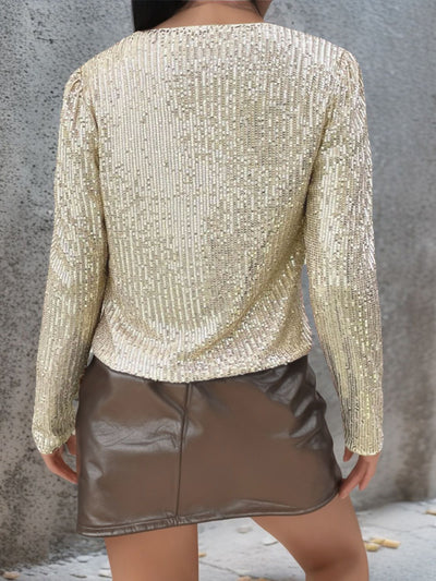 WestCloset Full Size Sequin Open Front Cropped Jacket 