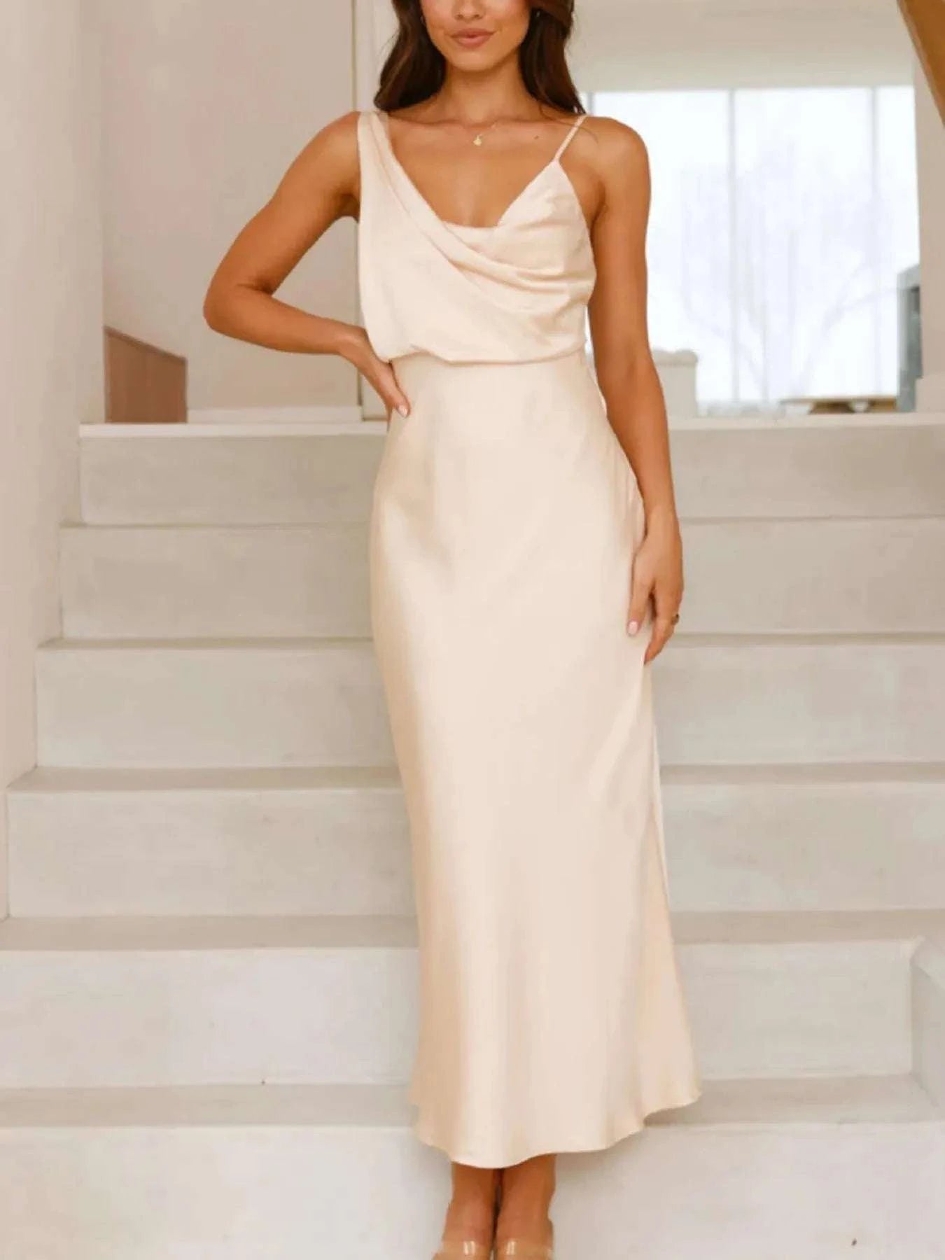 Satin Asymmetrical Midi Dress WESTCLOSET