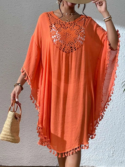 Tassel Cutout Scoop Neck Cover-Up Dress WESTCLOSET