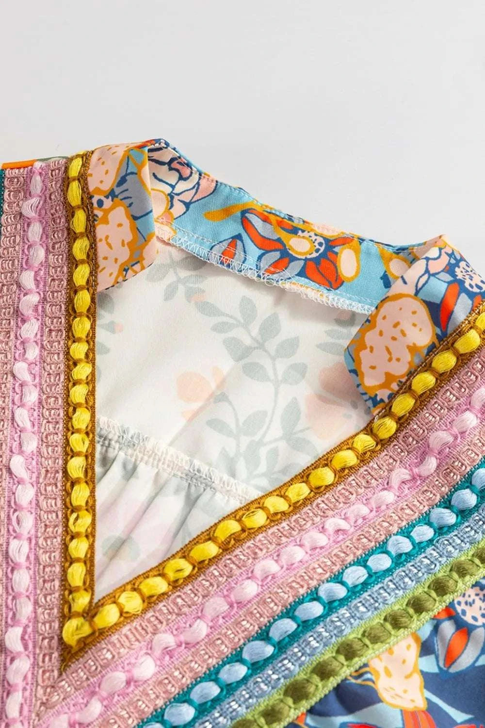 Multicolour Crochet V Neck Half Sleeve Boho Floral Blouse WESTCLOSET