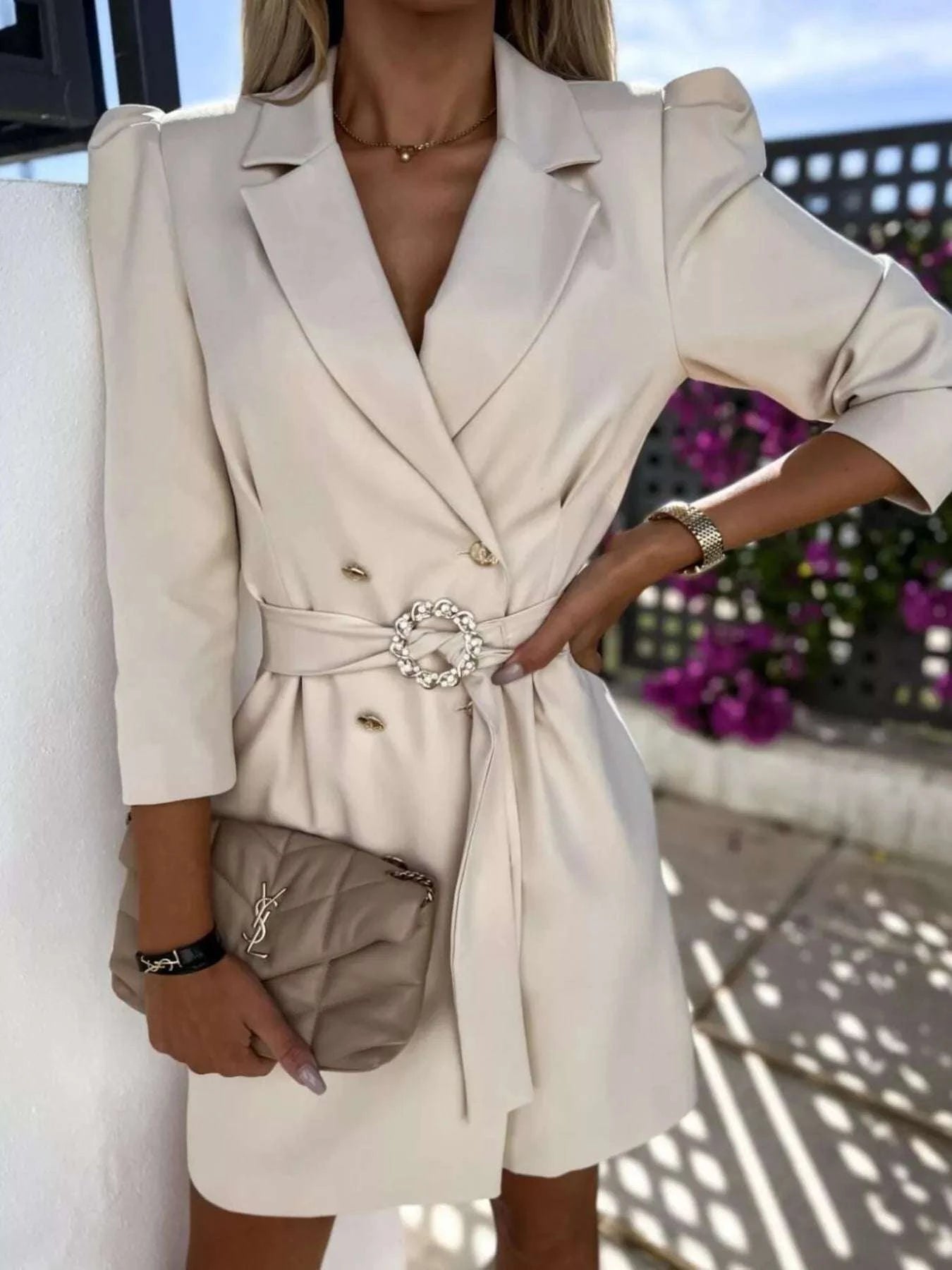 3/4 Sleeve Belted Blazer Dress WESTCLOSET