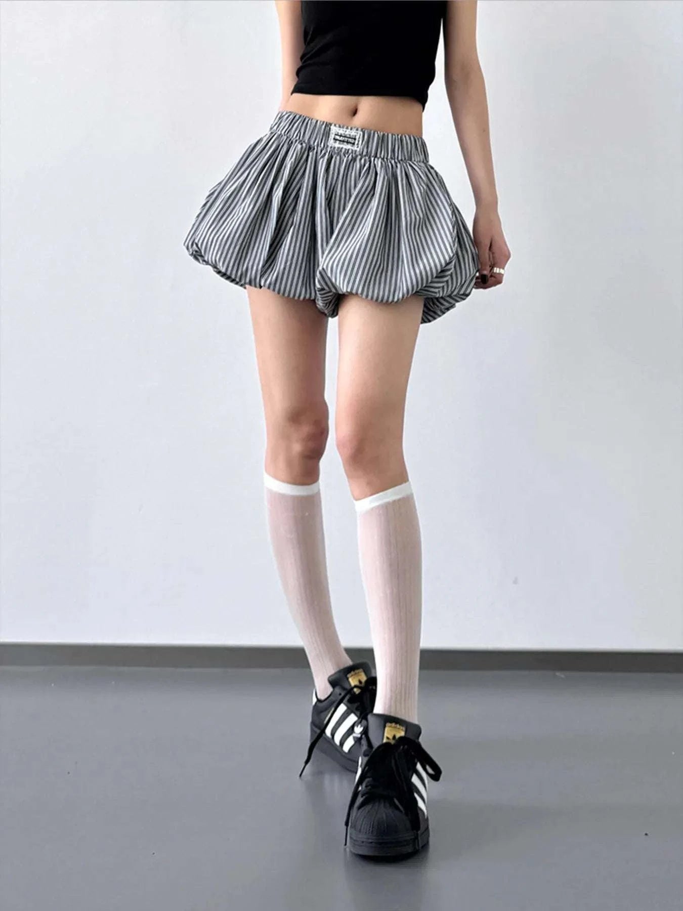 Striped Bubble Hem Casual Shorts WESTCLOSET