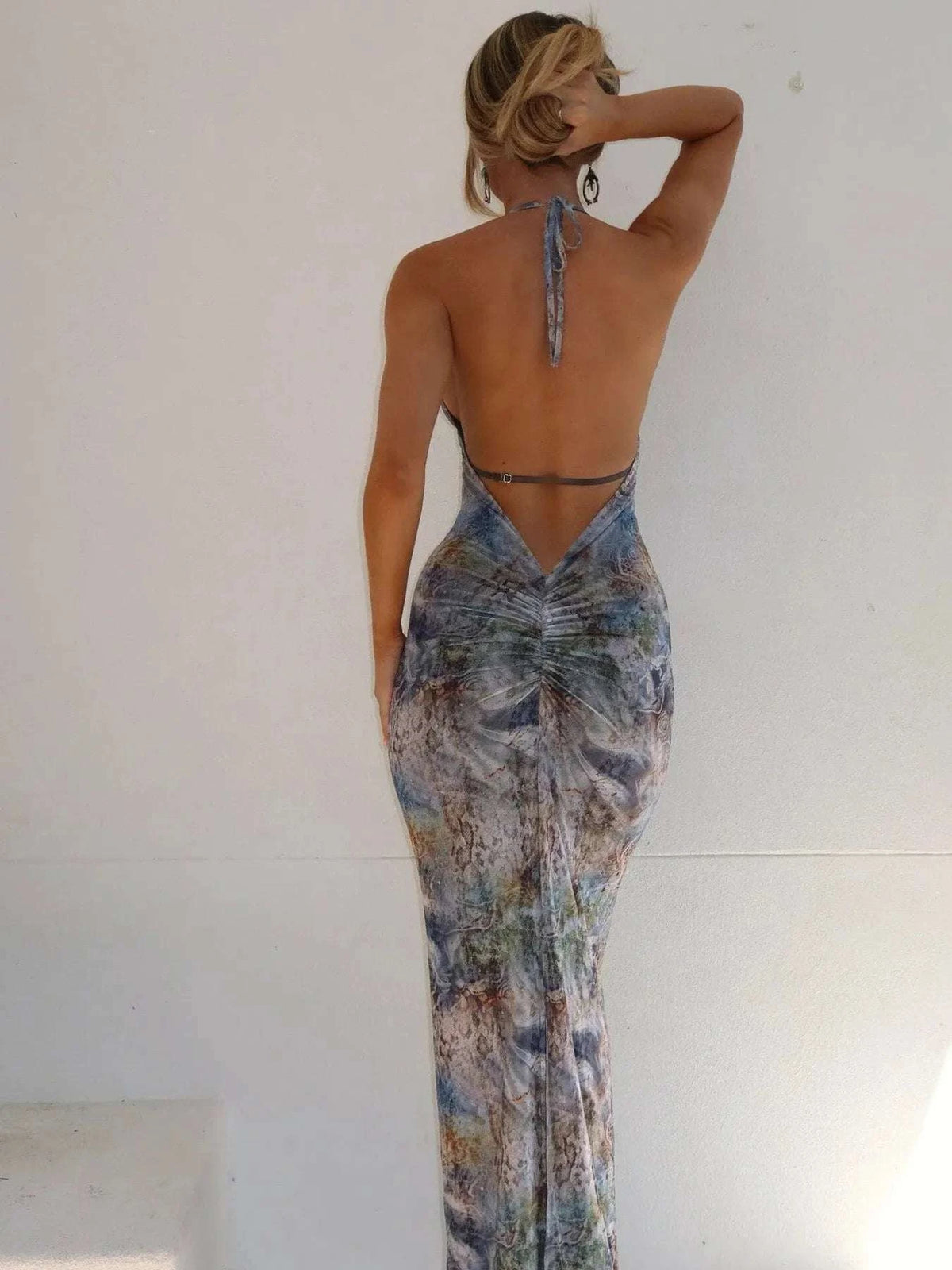 Printed V-Neck Halter Neck Maxi Dress WESTCLOSET