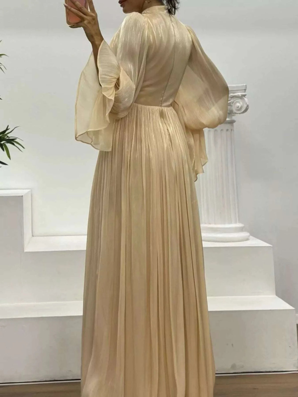 Pleated Mock Neck Long Sleeve Maxi Dress WESTCLOSET