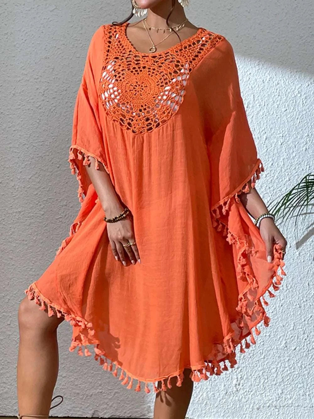 Tassel Cutout Scoop Neck Cover-Up Dress WESTCLOSET