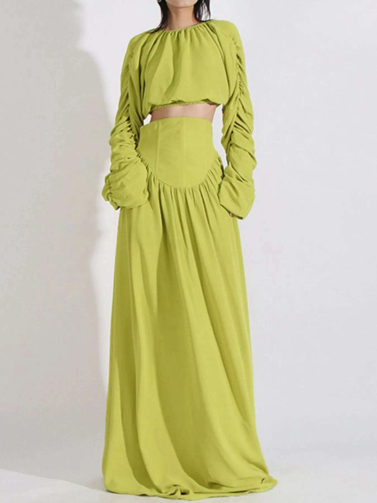 Ruched Long Sleeve Top and High Waist Skirt Set WESTCLOSET