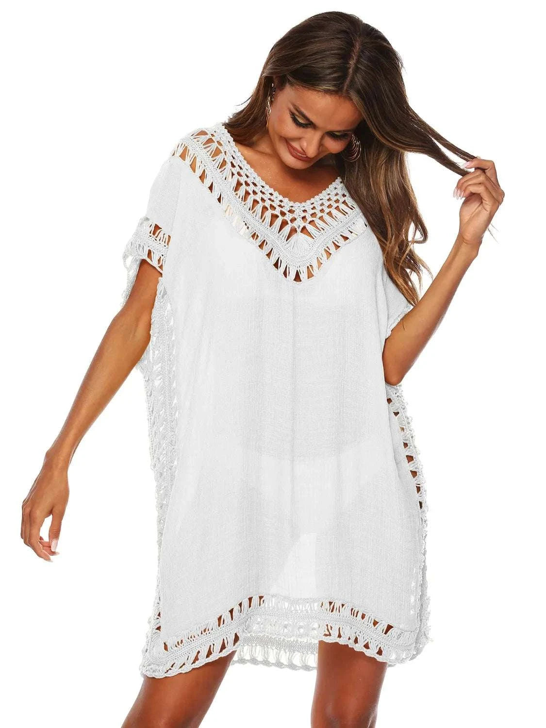 Bohemian Crochet Trim Beach Cover Up Dress WESTCLOSET