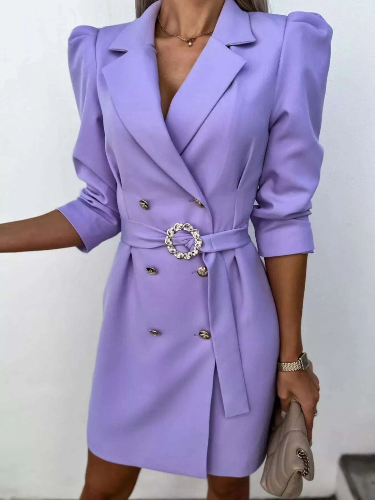 3/4 Sleeve Belted Blazer Dress WESTCLOSET