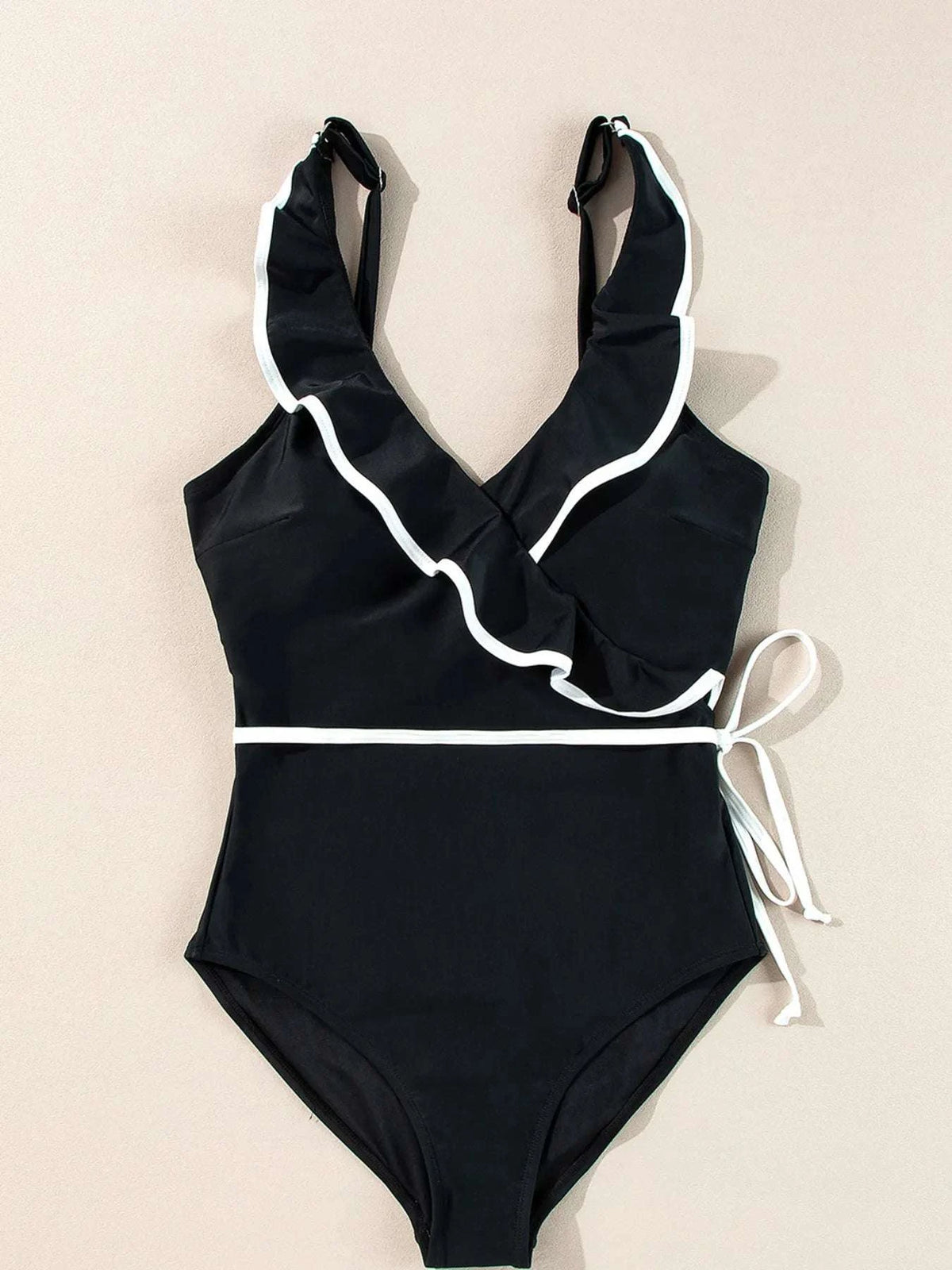Ruffle Trim V-Neck One-Piece Swimsuit WESTCLOSET