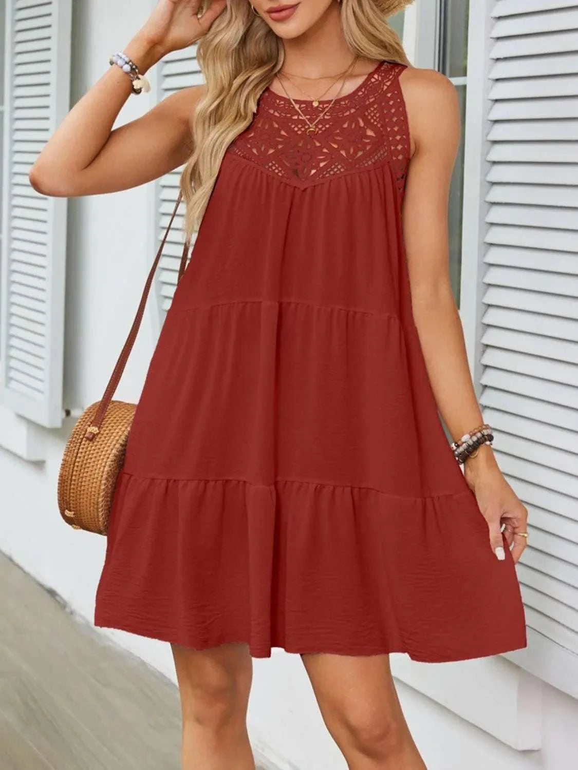 Ruffled Hem Lace Sleeveless Dress WESTCLOSET