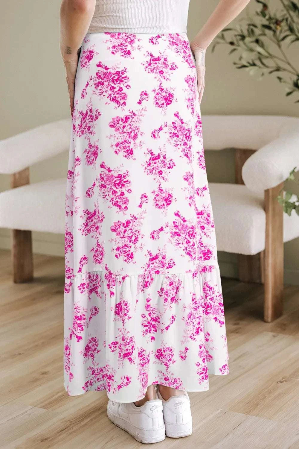 Boho Floral High Waist Ruffle Split Maxi Skirt WESTCLOSET