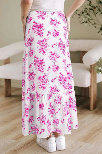 Boho Floral High Waist Ruffle Split Maxi Skirt WESTCLOSET