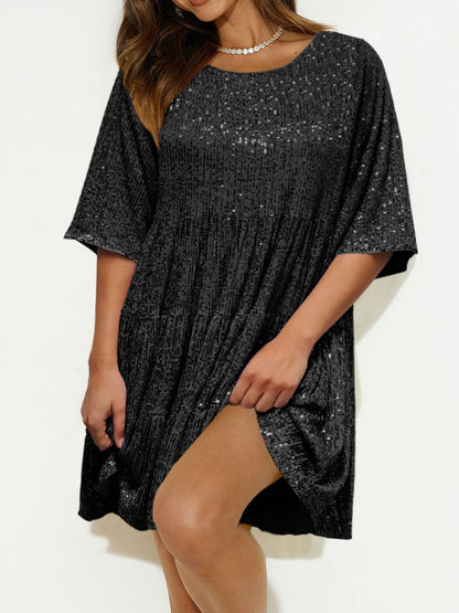 WestCloset Sequin Round Neck Half Sleeve Mini Dress 