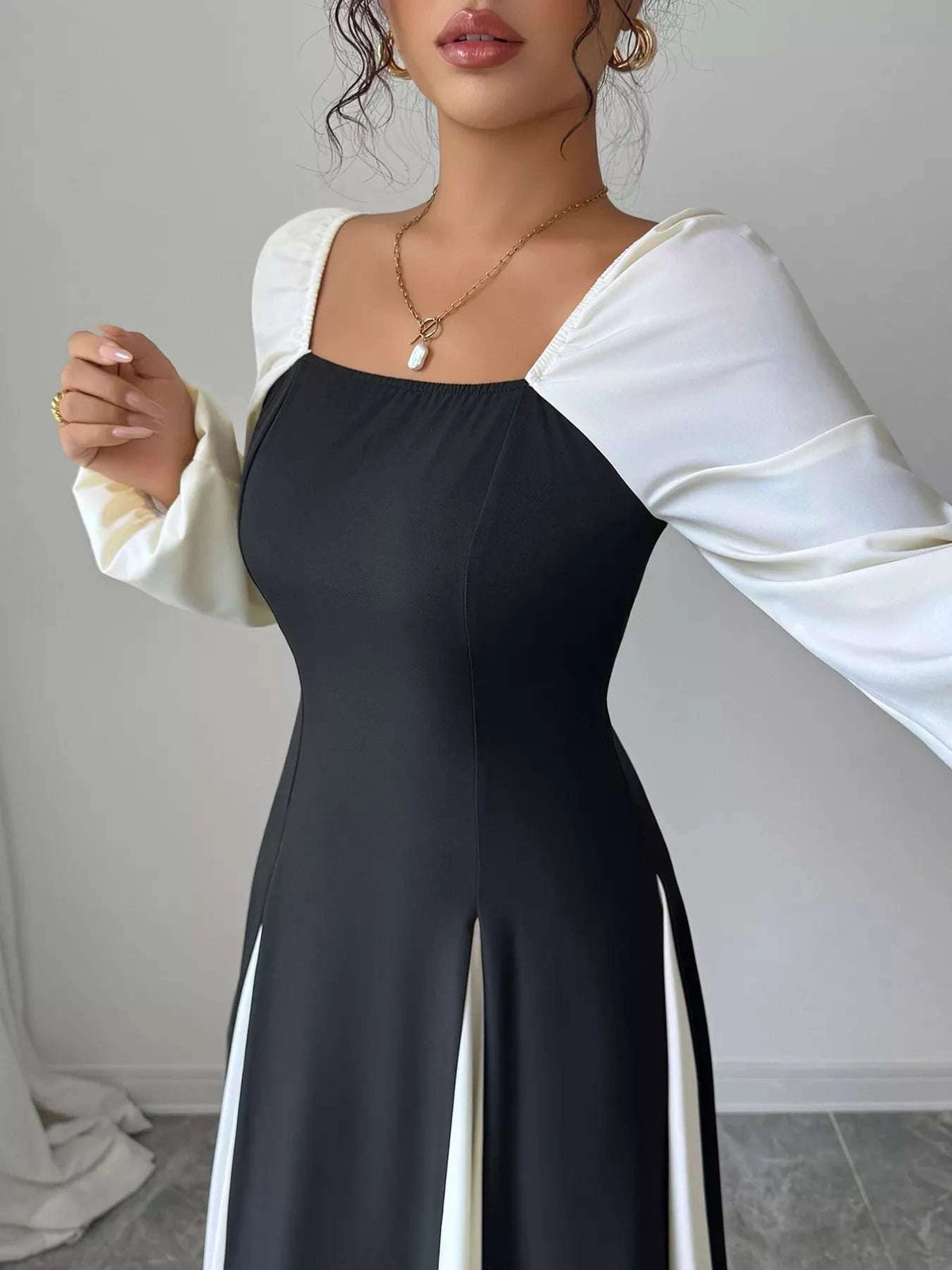 Color Block Square Neck Maxi Dress WESTCLOSET