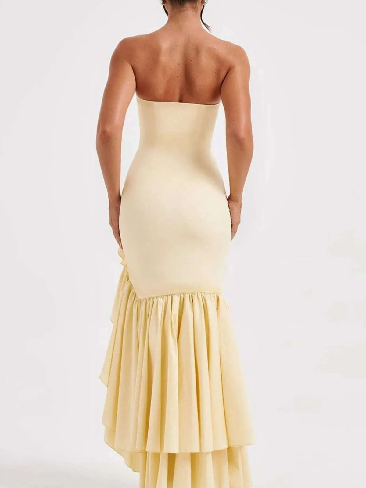 Strapless Ruffle High-Low Bodycon Dress WESTCLOSET