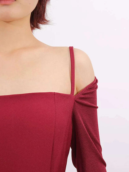 Slit Spaghetti Strap Long Sleeve Dress WESTCLOSET