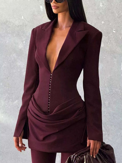 Full Size Blazer-Style Long Sleeve Mini Dress Plus Size WESTCLOSET