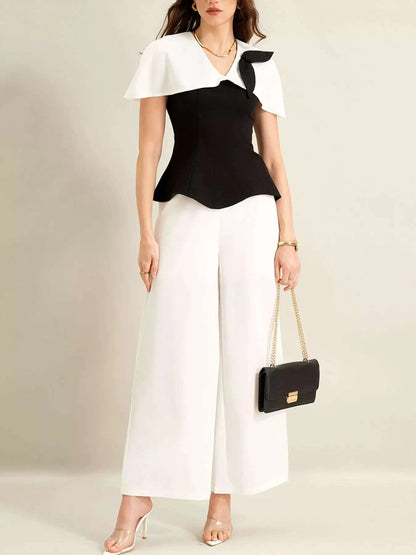Peplum Top with Wide-Leg Pants Set WESTCLOSET