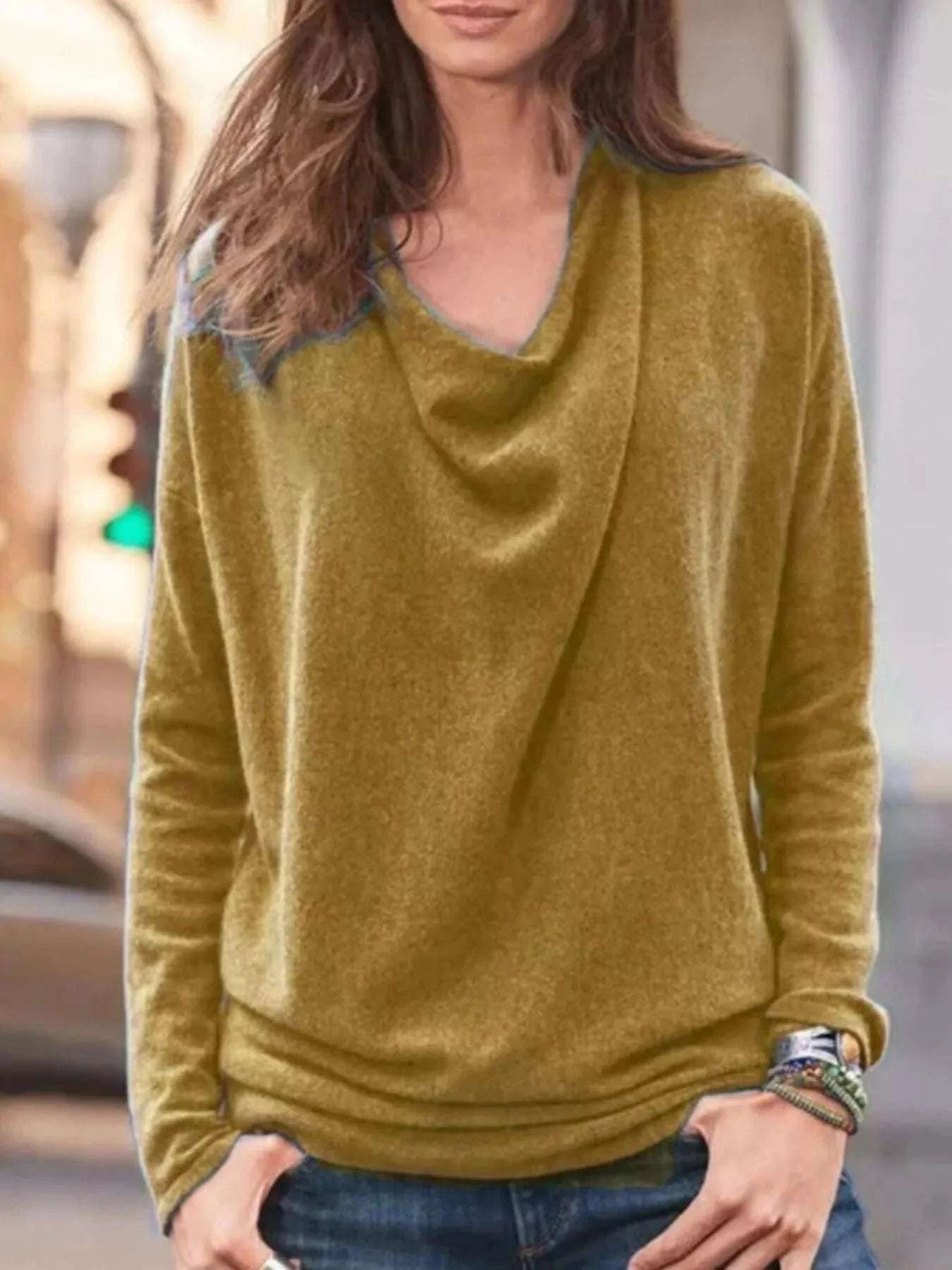 Full Size Cowl Neck Long Sleeve Top Plus Size WESTCLOSET