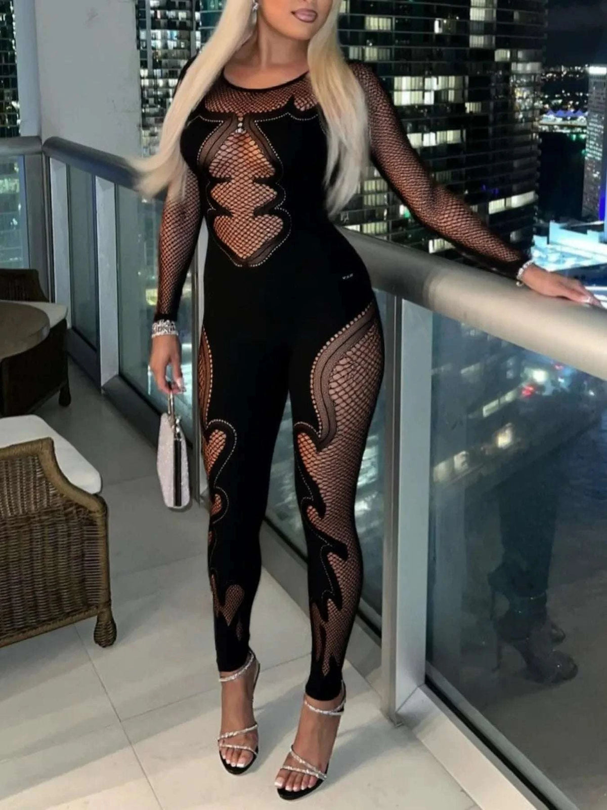 Fishing Net Sheer Long Sleeve Jumpsuit WESTCLOSET