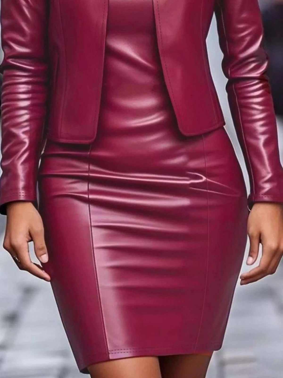 Open Front Leather Jacket & Dress Set WESTCLOSET