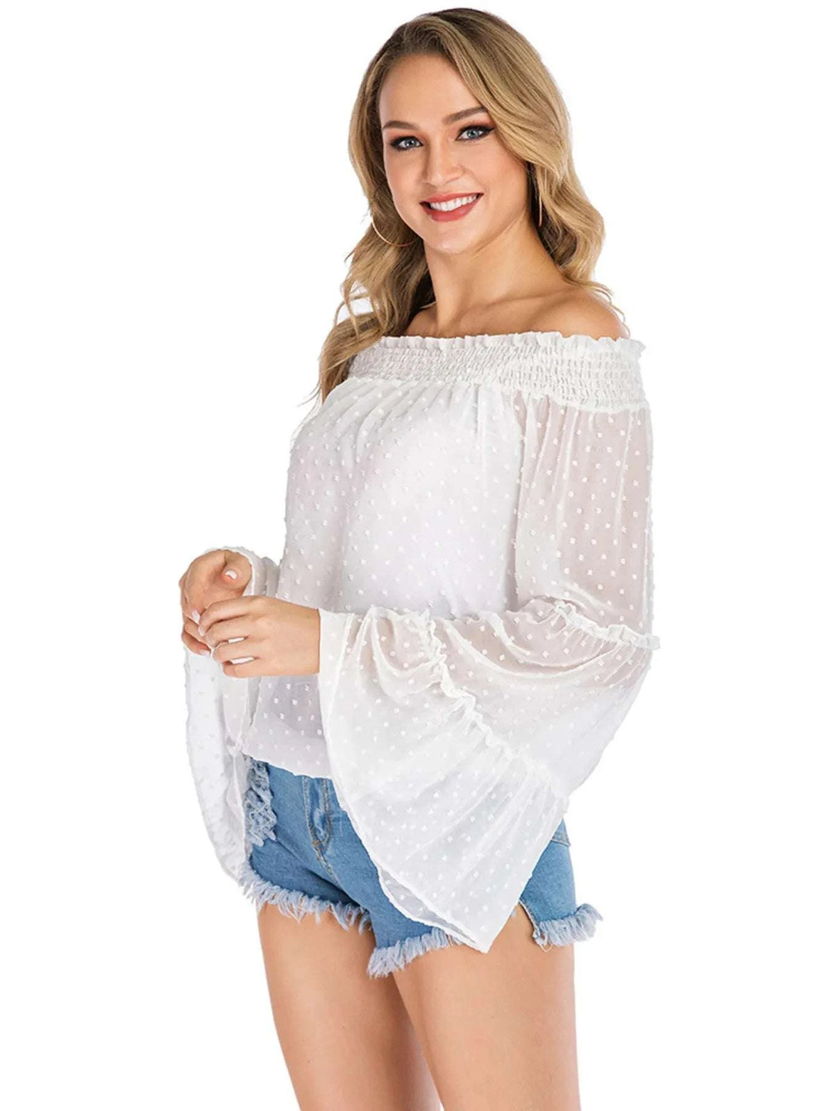 Swiss Dot Off-Shoulder Blouse WESTCLOSET