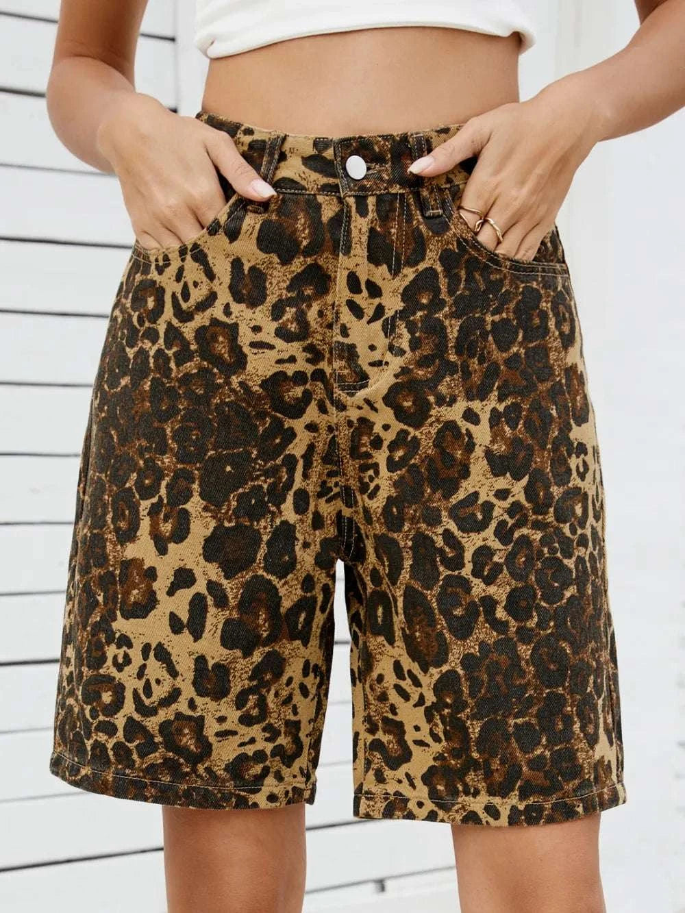Leopard High Waist Denim Shorts WESTCLOSET