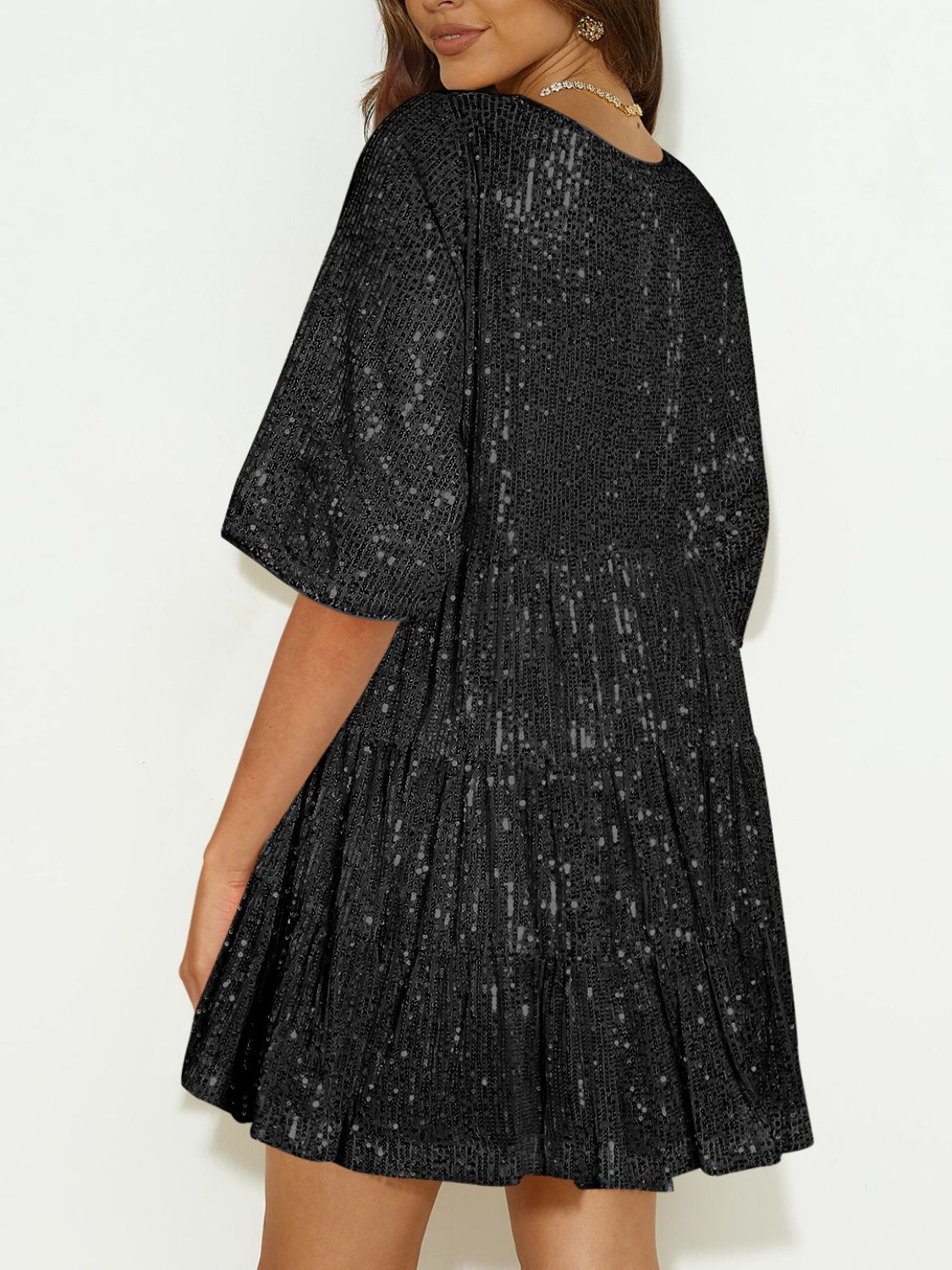 WestCloset Sequin Round Neck Half Sleeve Mini Dress 