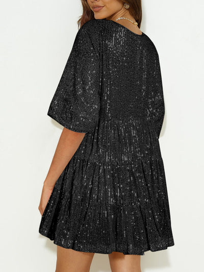 WestCloset Sequin Round Neck Half Sleeve Mini Dress 
