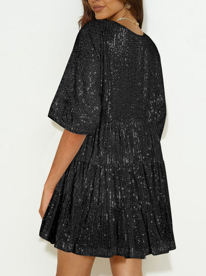 WestCloset Sequin Round Neck Half Sleeve Mini Dress 