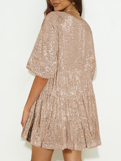WestCloset Sequin Round Neck Half Sleeve Mini Dress 