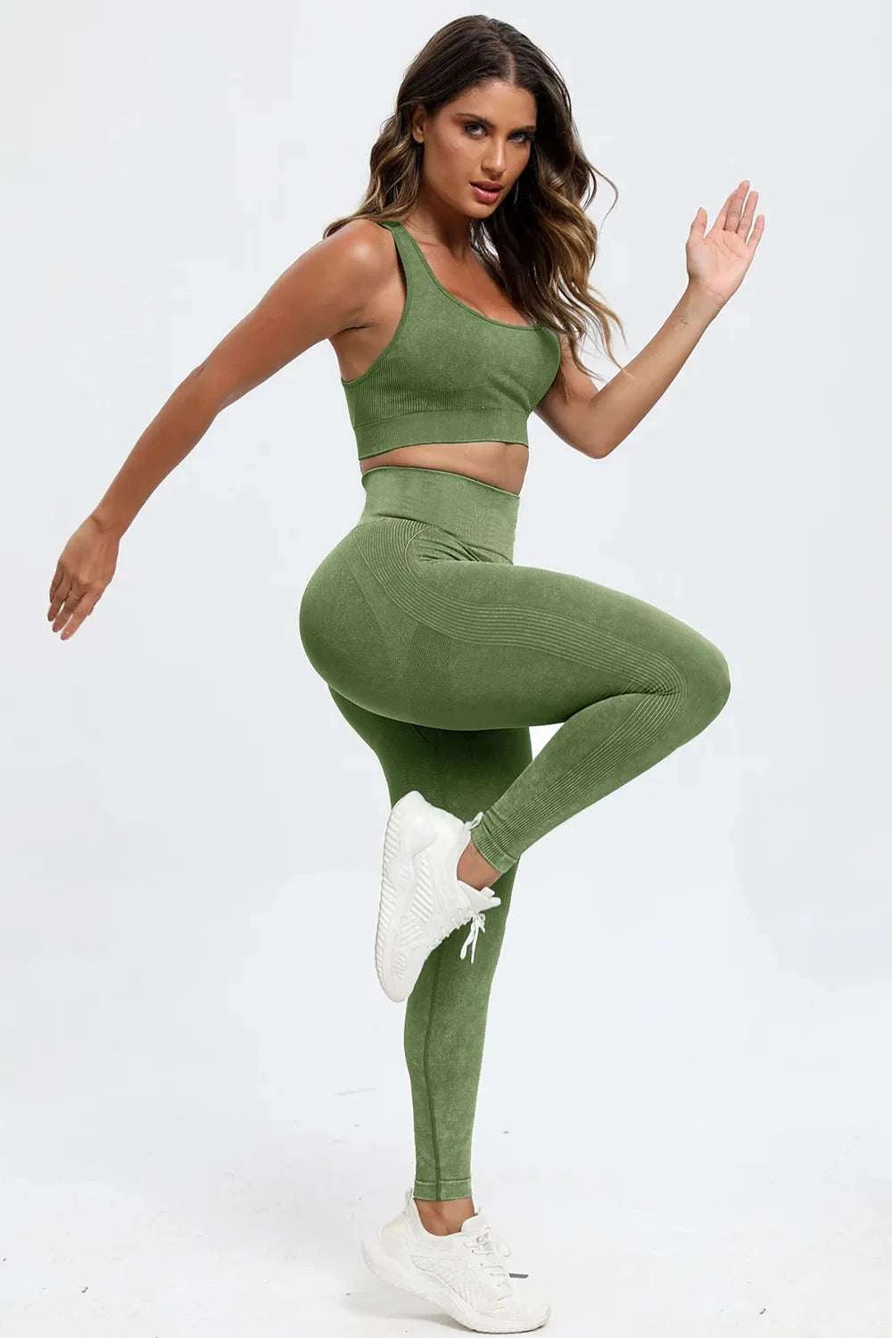 3 Piece Washed Square Neck Wide Strap Active Set WESTCLOSET