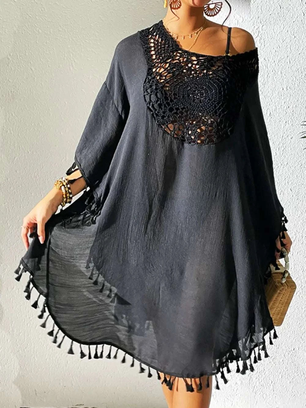 Tassel Cutout Scoop Neck Cover-Up Dress WESTCLOSET