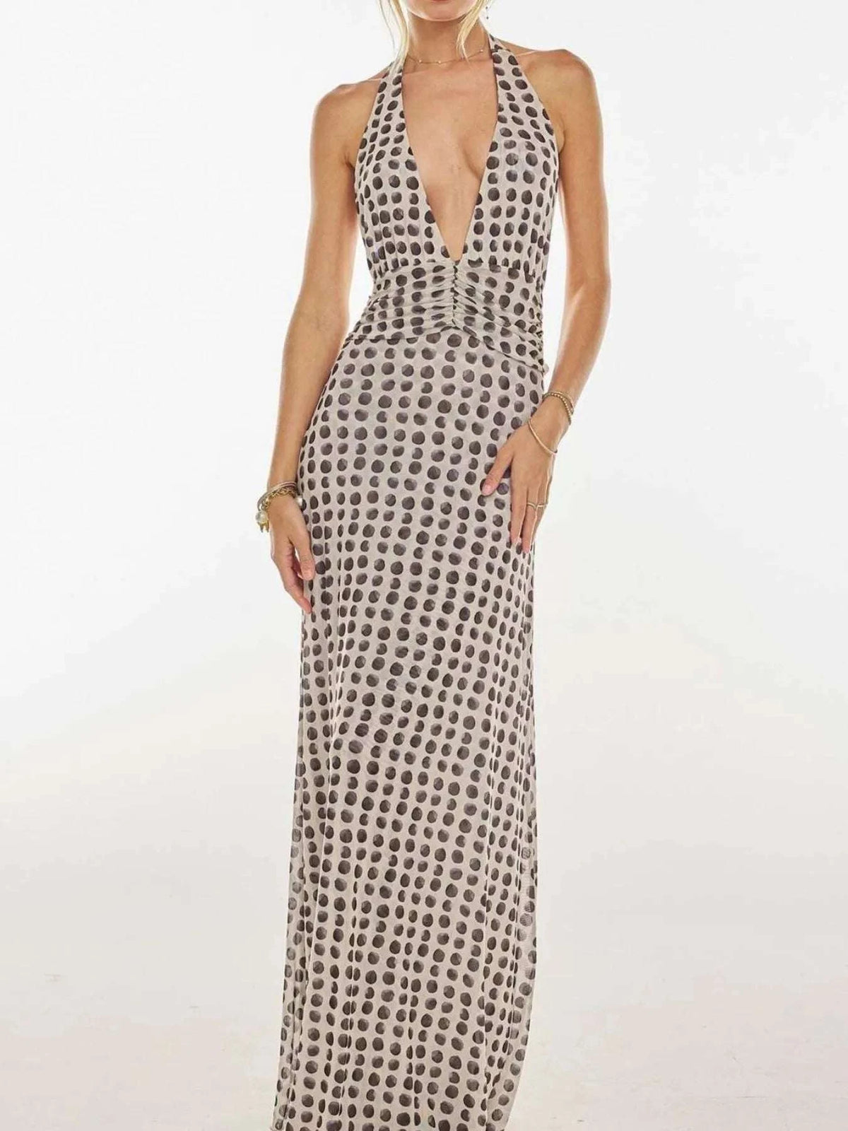 Floral Halter Neck Deep V Maxi Dress WESTCLOSET
