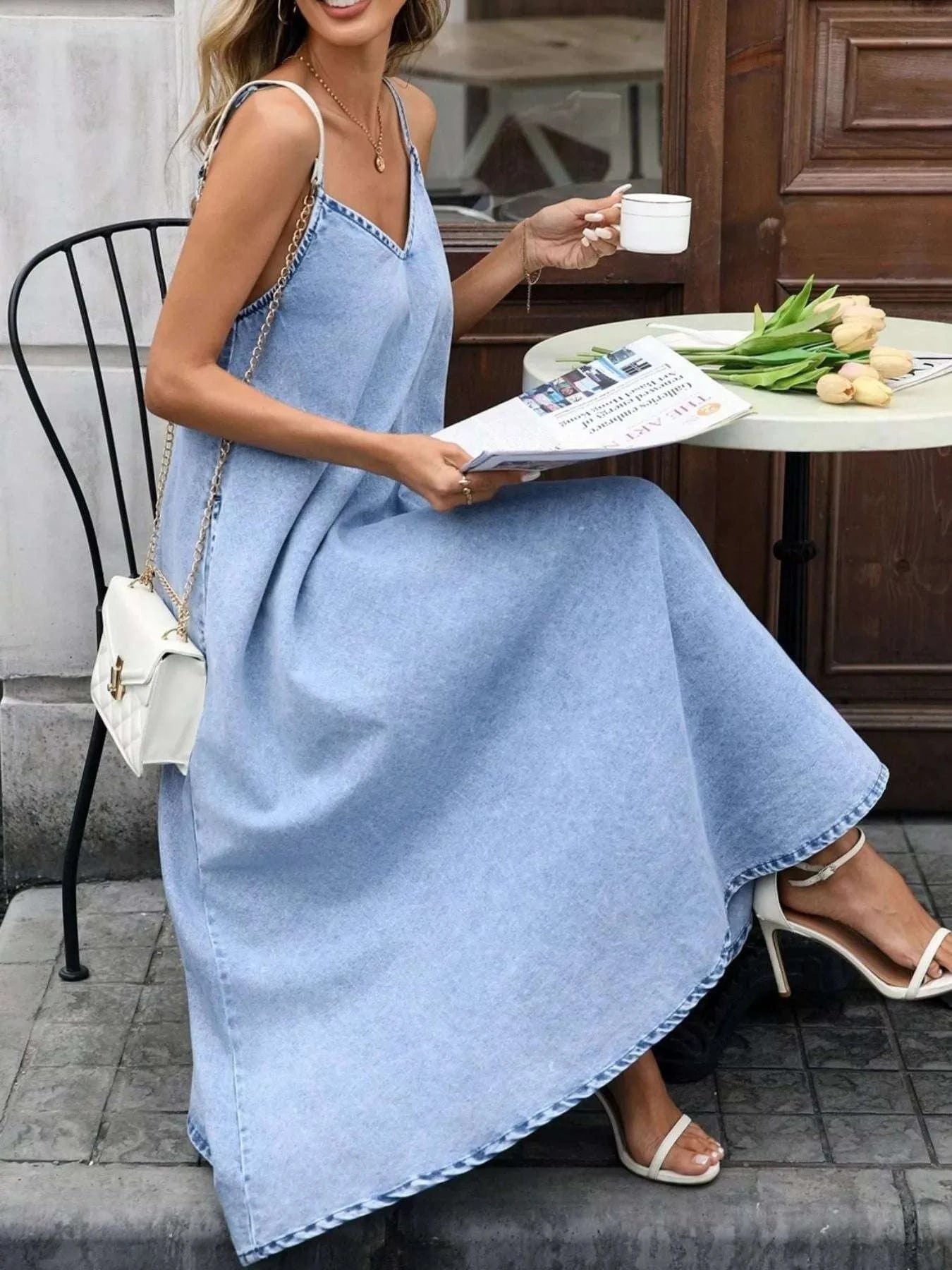 V-Neck Denim Cami Dress WESTCLOSET
