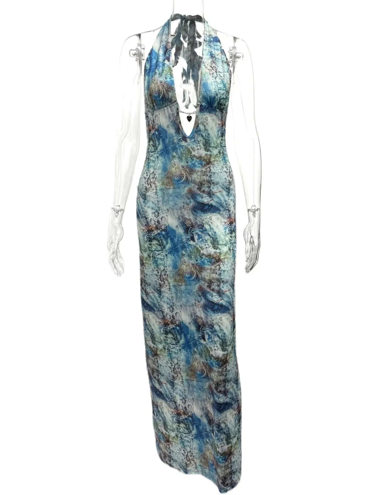Printed V-Neck Halter Neck Maxi Dress WESTCLOSET