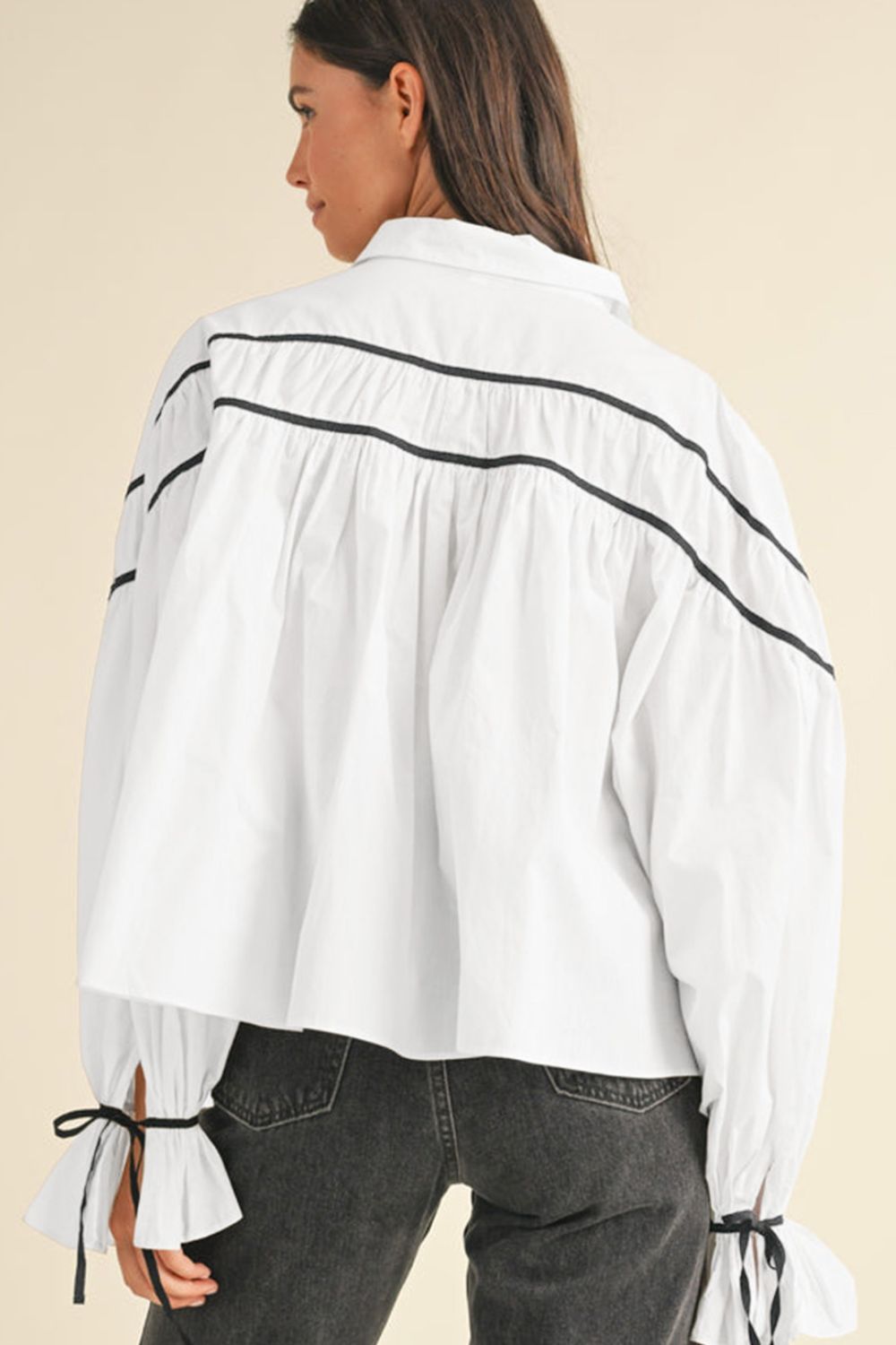 WestCloset Ribbon Bowtie Collared Neck Flounce Sleeve Shirt 