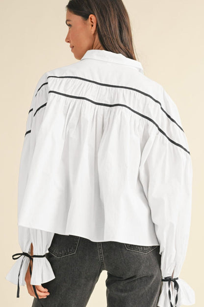 WestCloset Ribbon Bowtie Collared Neck Flounce Sleeve Shirt 