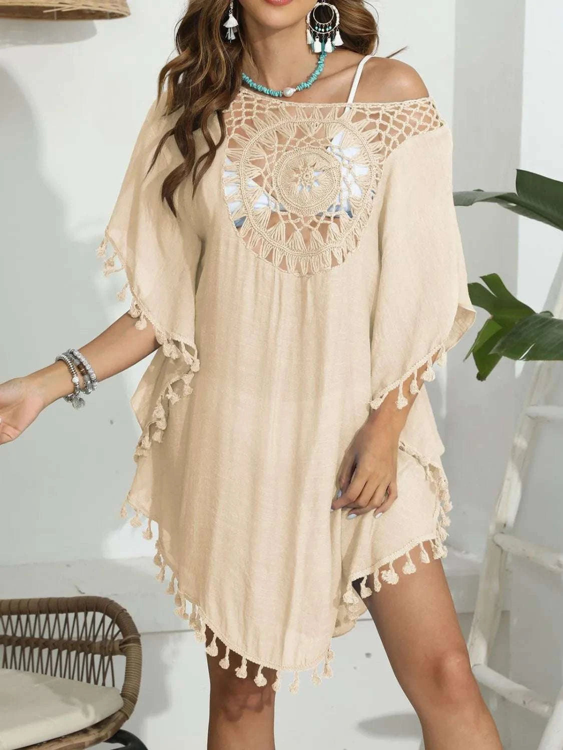 Tassel Crochet Round Neck Cover-Up WESTCLOSET