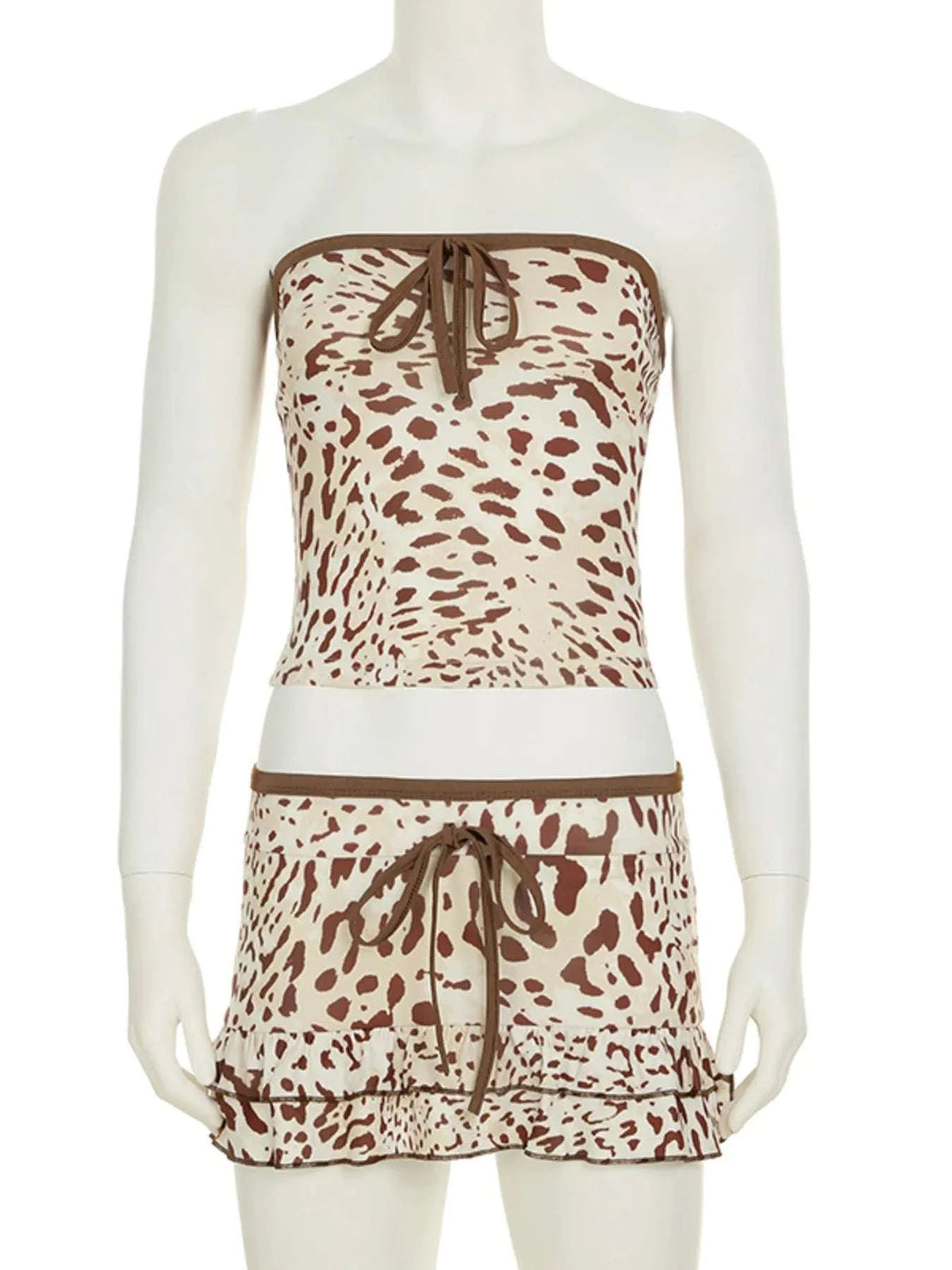 Leopard Print Strapless Top and Skirt Two-Piece Set WESTCLOSET