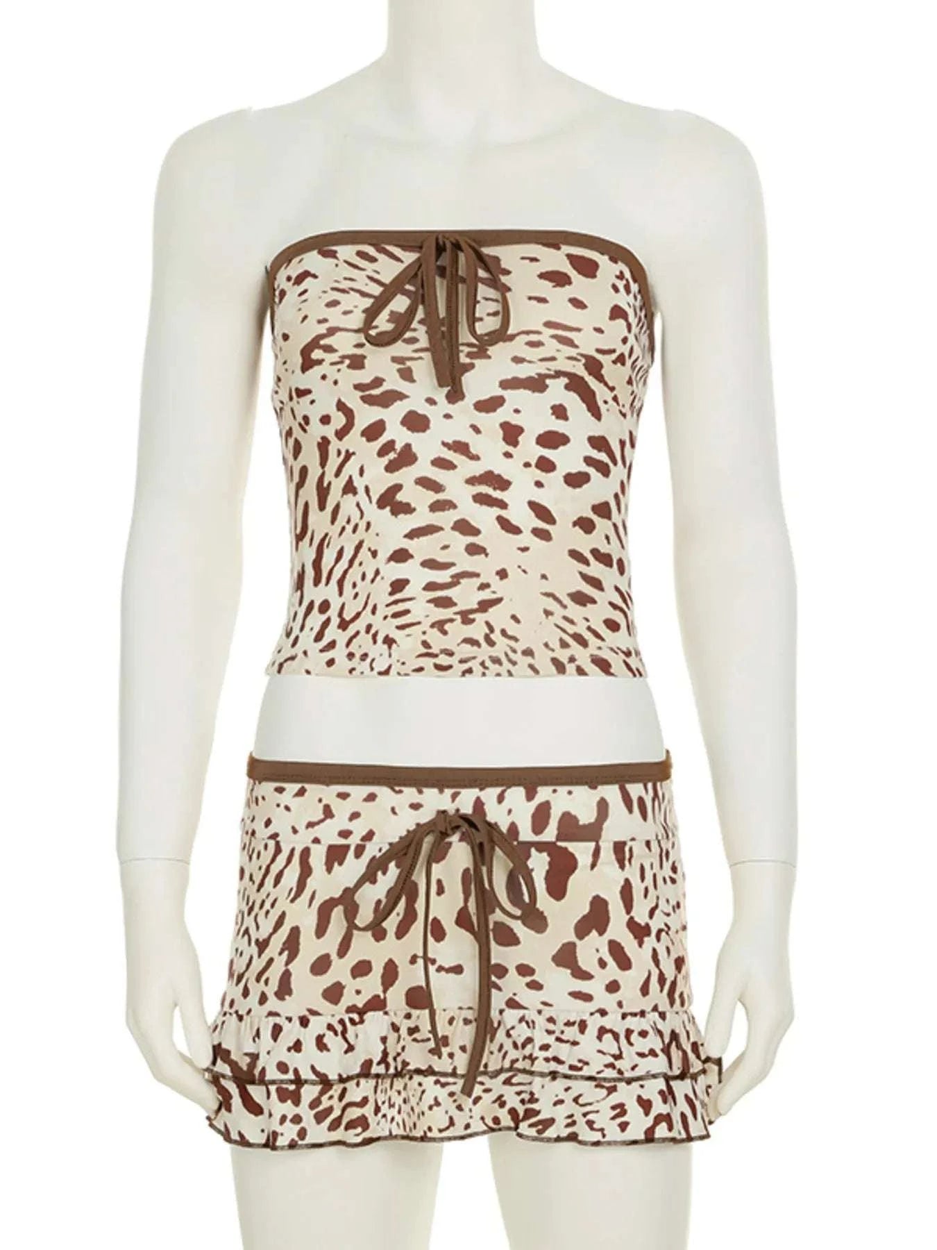 Leopard Print Strapless Top and Skirt Two-Piece Set WESTCLOSET