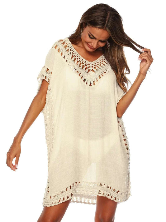 Bohemian Crochet Trim Beach Cover Up Dress WESTCLOSET