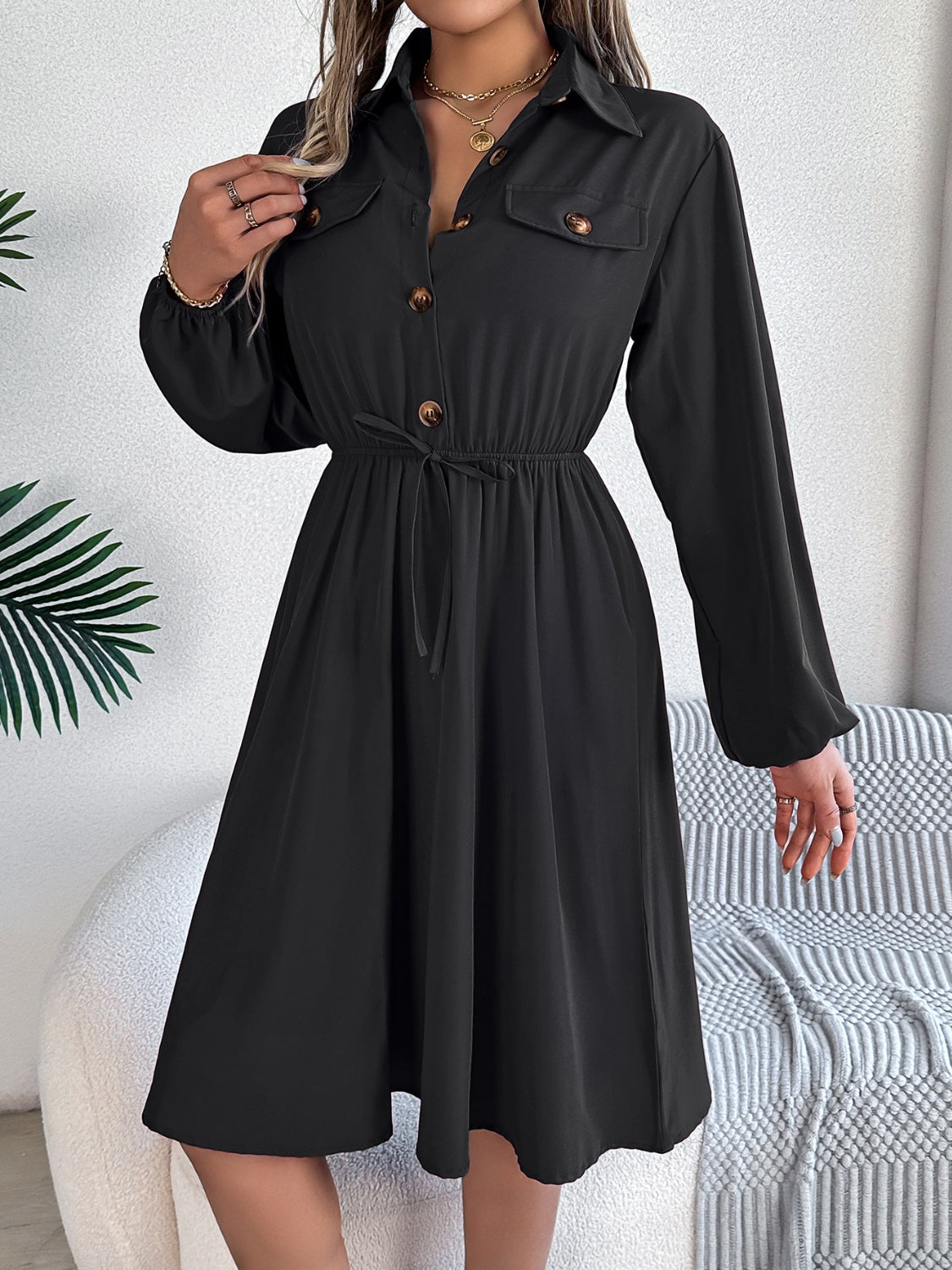 Collared Neck Long Sleeve Dress with Pockets | WESTCLOSET | Casual Dress, Cocktail Dress, Party Dress, Formal & Evening Dress Taupe / M Collared Neck Long Sleeve Dress with Pockets | WESTCLOSET | Casual Dress, Cocktail Dress, Party Dress, Formal & Evening Dress Taupe / M