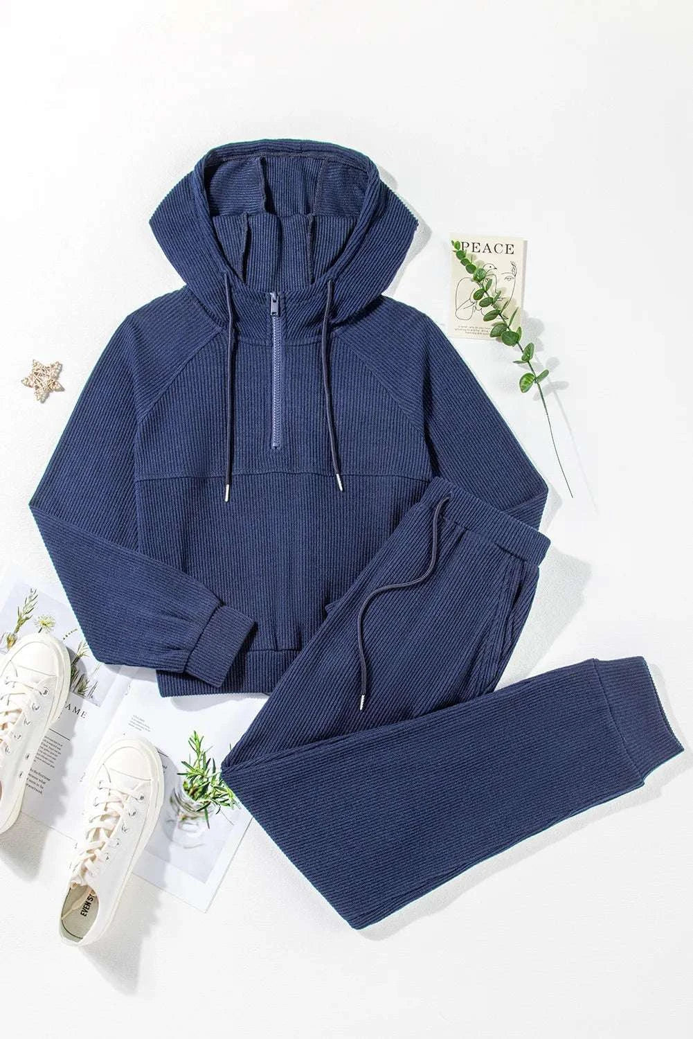 Drawstring Half Zip Hoodie and Joggers Active Set WESTCLOSET