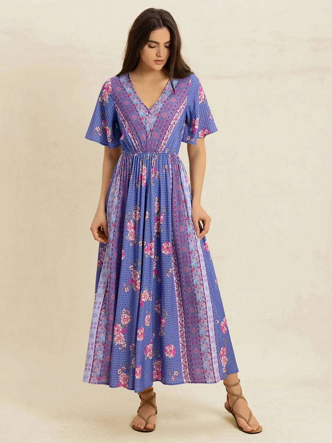 Printed Short Sleeve Midi Dress WESTCLOSET