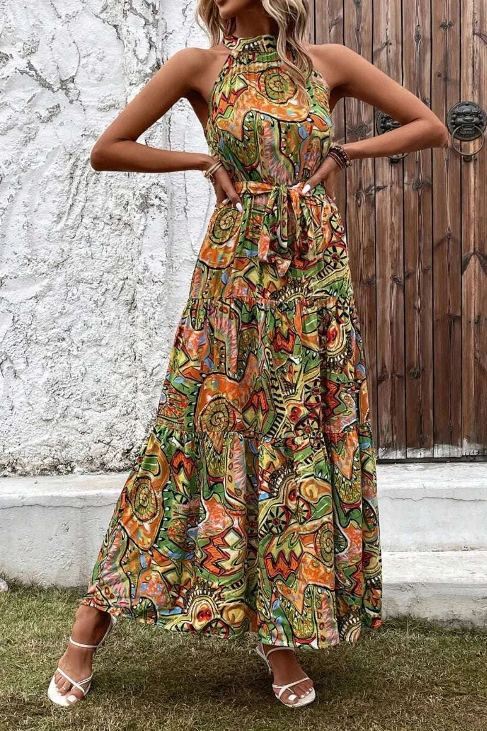 Tied Floral Sleeveless Dress WESTCLOSET