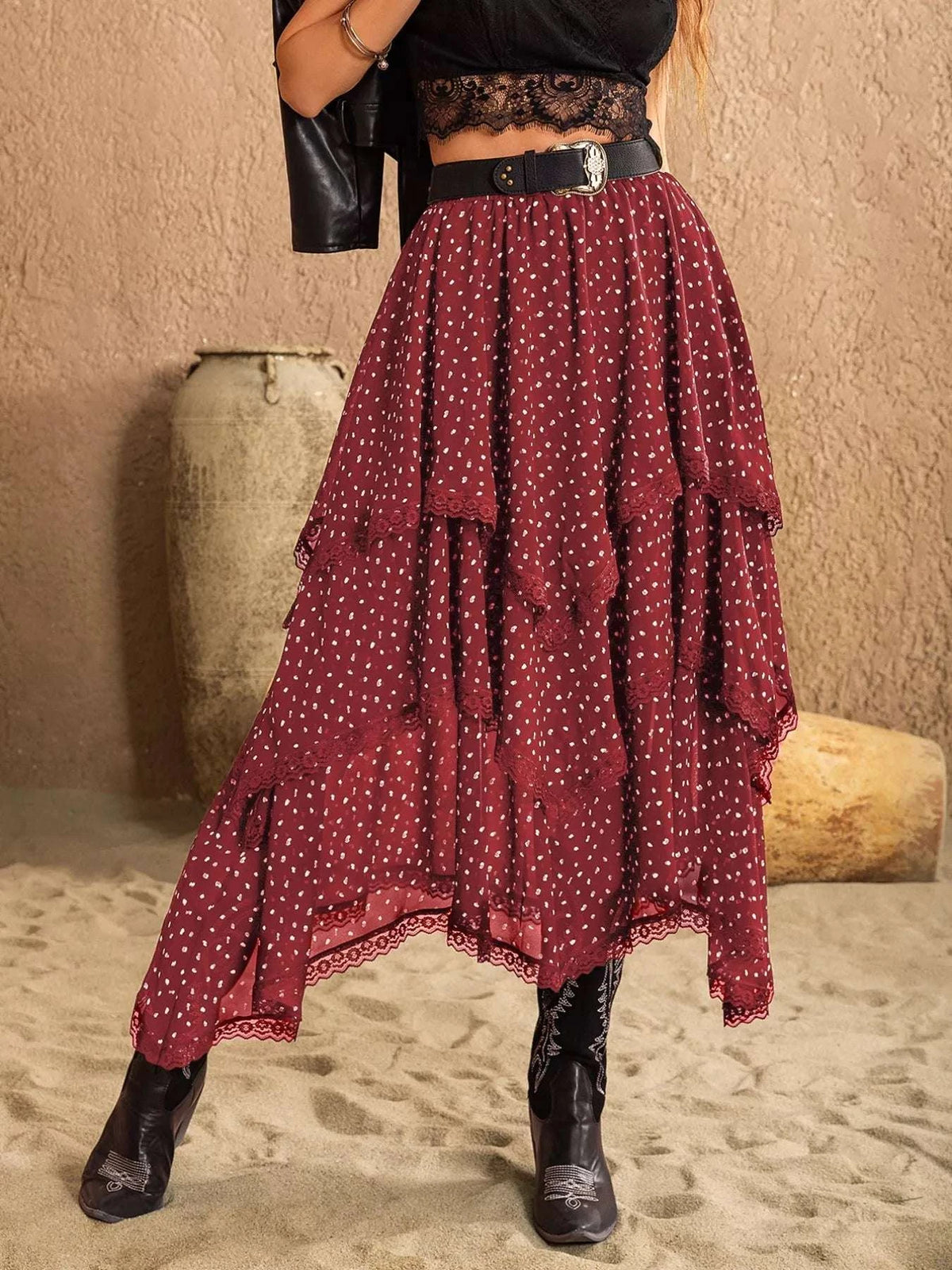 Lace Detail Layered Skirt WESTCLOSET