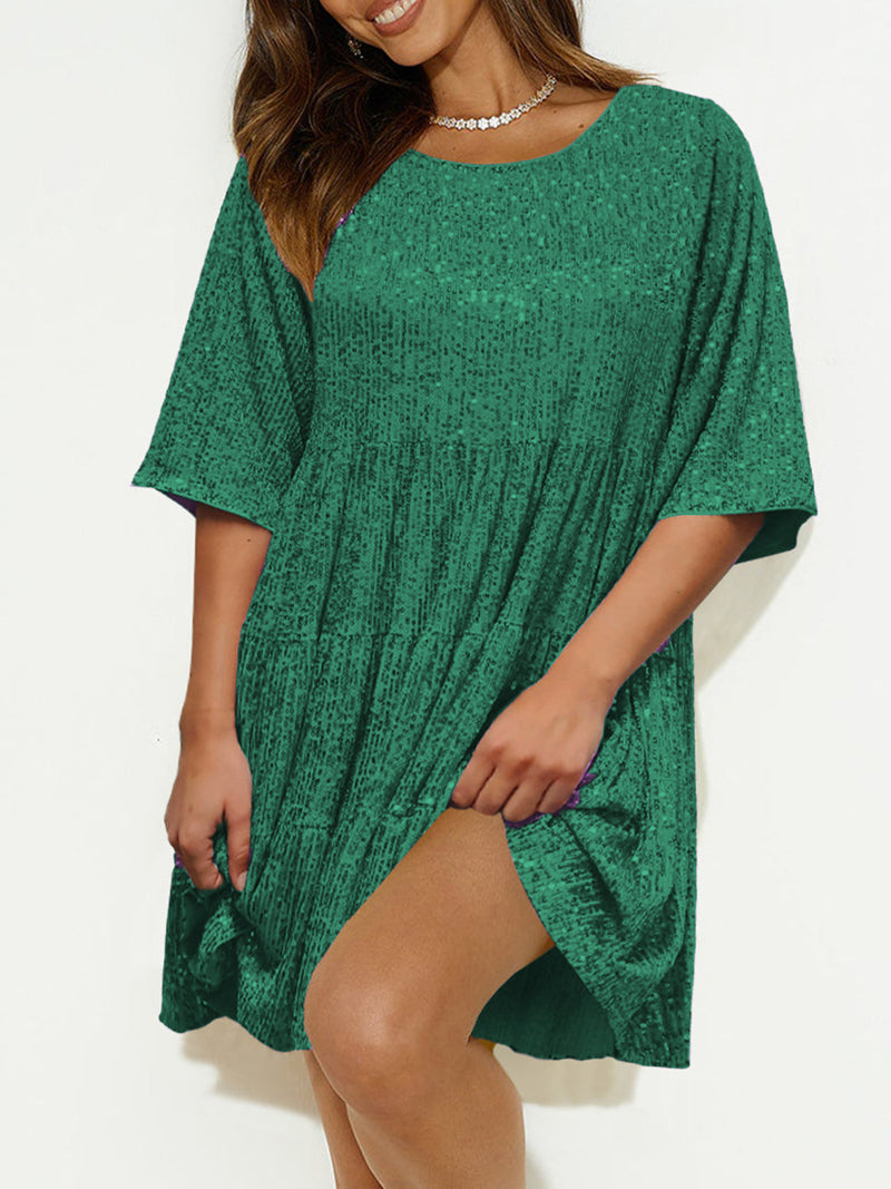 WestCloset Sequin Round Neck Half Sleeve Mini Dress 