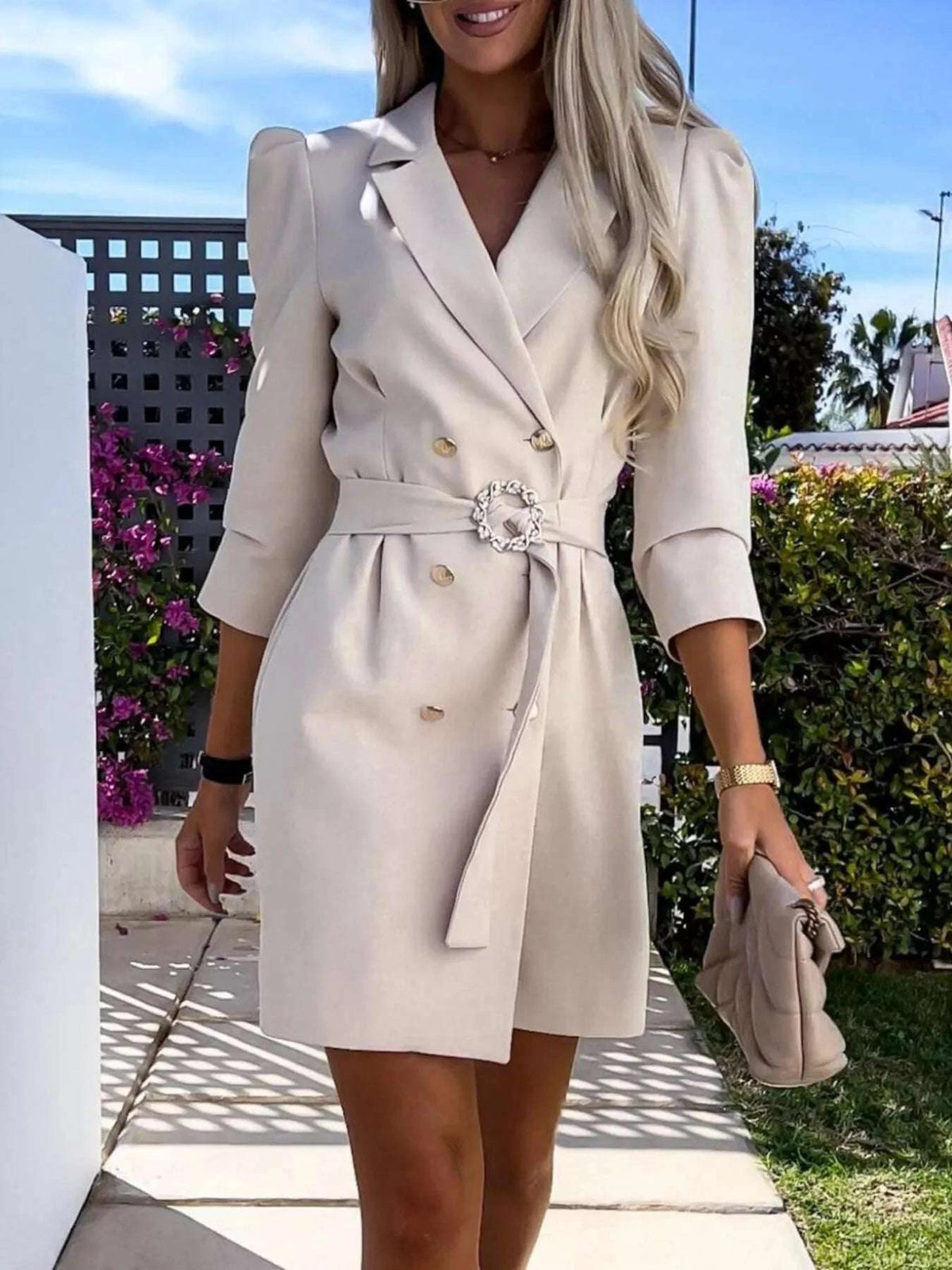 3/4 Sleeve Belted Blazer Dress WESTCLOSET