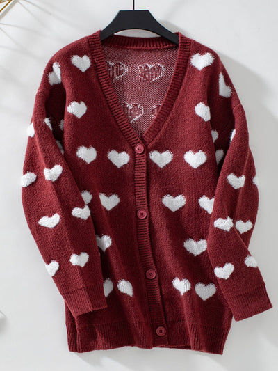 WestCloset Heart V-Neck Button Up Long Sleeve Cardigan 